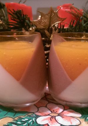A picture of Cocoa/Vanilla Panna Cotta with Persimmon Purée.