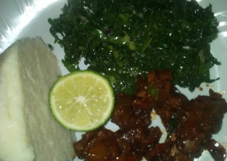 Fried beef and steamed sukuma wiki
