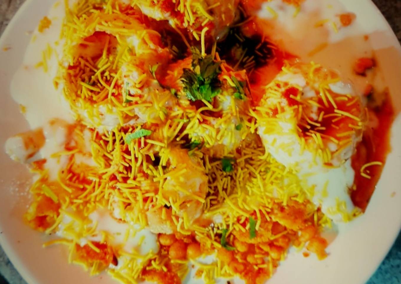 Popular indian street food Dahi poori chat
