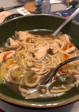 A picture of Super-soothing chicken noodle soup.