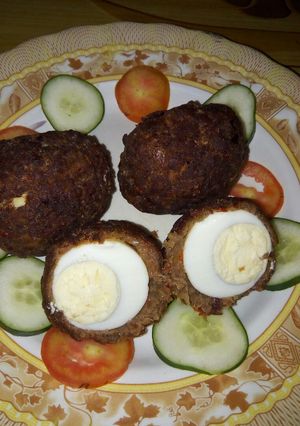 A picture of Scotch eggs, simple and testy.