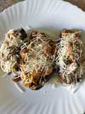 Berenjenas rellenas de pollo y puerros