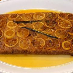A picture of Upside down lemon, maple and vanilla pudding with lemon maple butter.