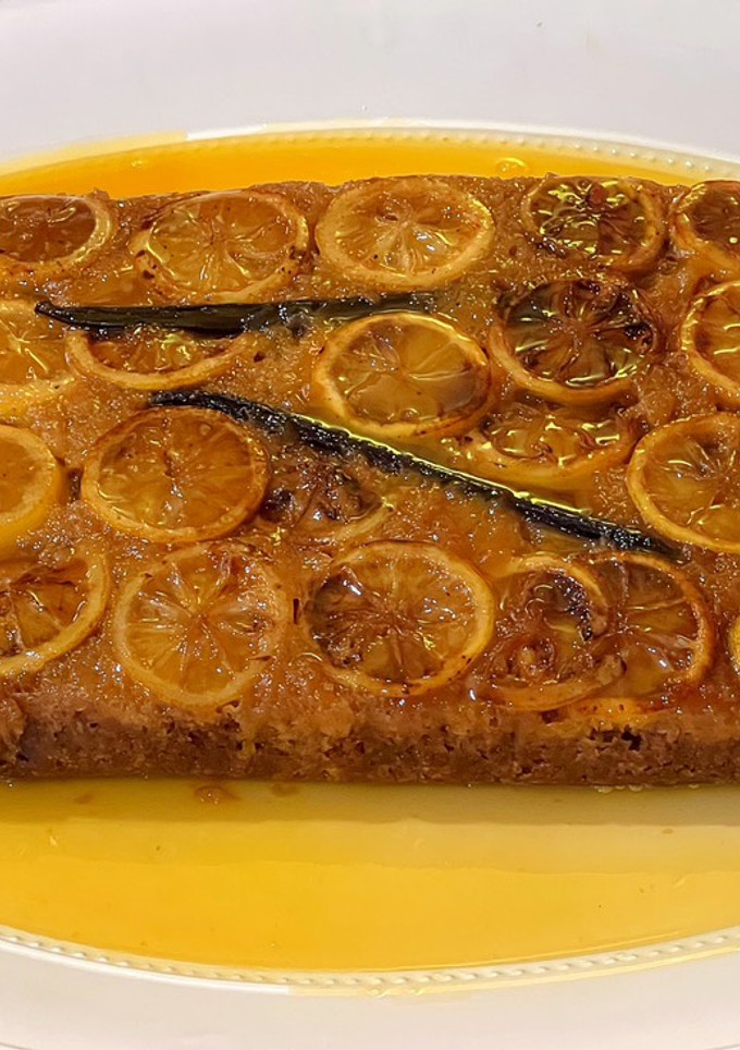 A picture of Upside down lemon, maple and vanilla pudding with lemon maple butter.
