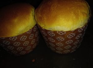 Una foto de Panettone italiano. Pan dulce de Navidad casero