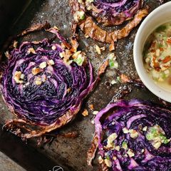 A picture of Roasted red cabbage with almond vinaigrette.