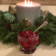A picture of Cranberry sauce with ginger, pear & spices.