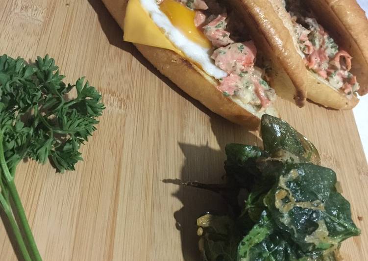 Salmon Salad Sandwich with Crispy Spinach