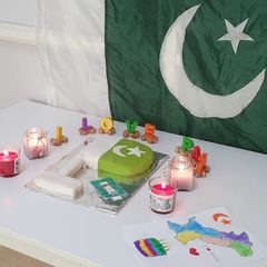 A picture of Azadi special brownie cake.