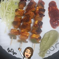 Tandoori paneer mushrooms A picture of Tandoori paneer mushrooms.