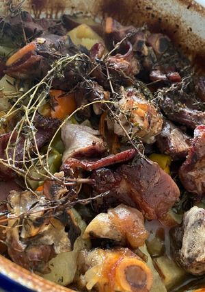 A picture of Slow Cooked Lamb & sweet potato pot.