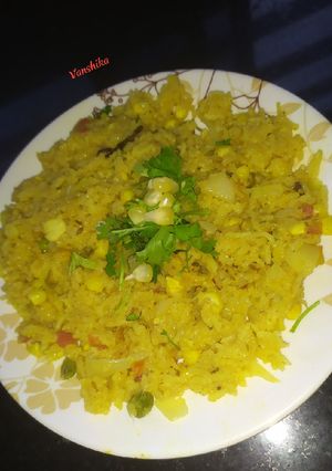 A picture of Mix veg corn pulao.