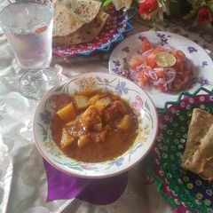 A picture of Aalu ka chat pata saalan.