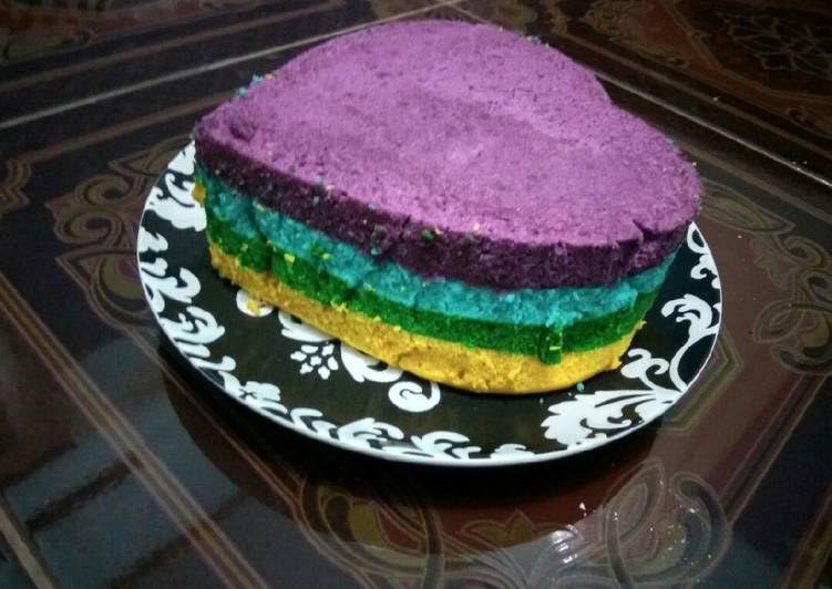 9 Resep: Bolu kukus pelangi (rainbow cake) Anti Ribet!