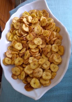 A picture of Banana crisps#theme challenge# cooking with bananas.