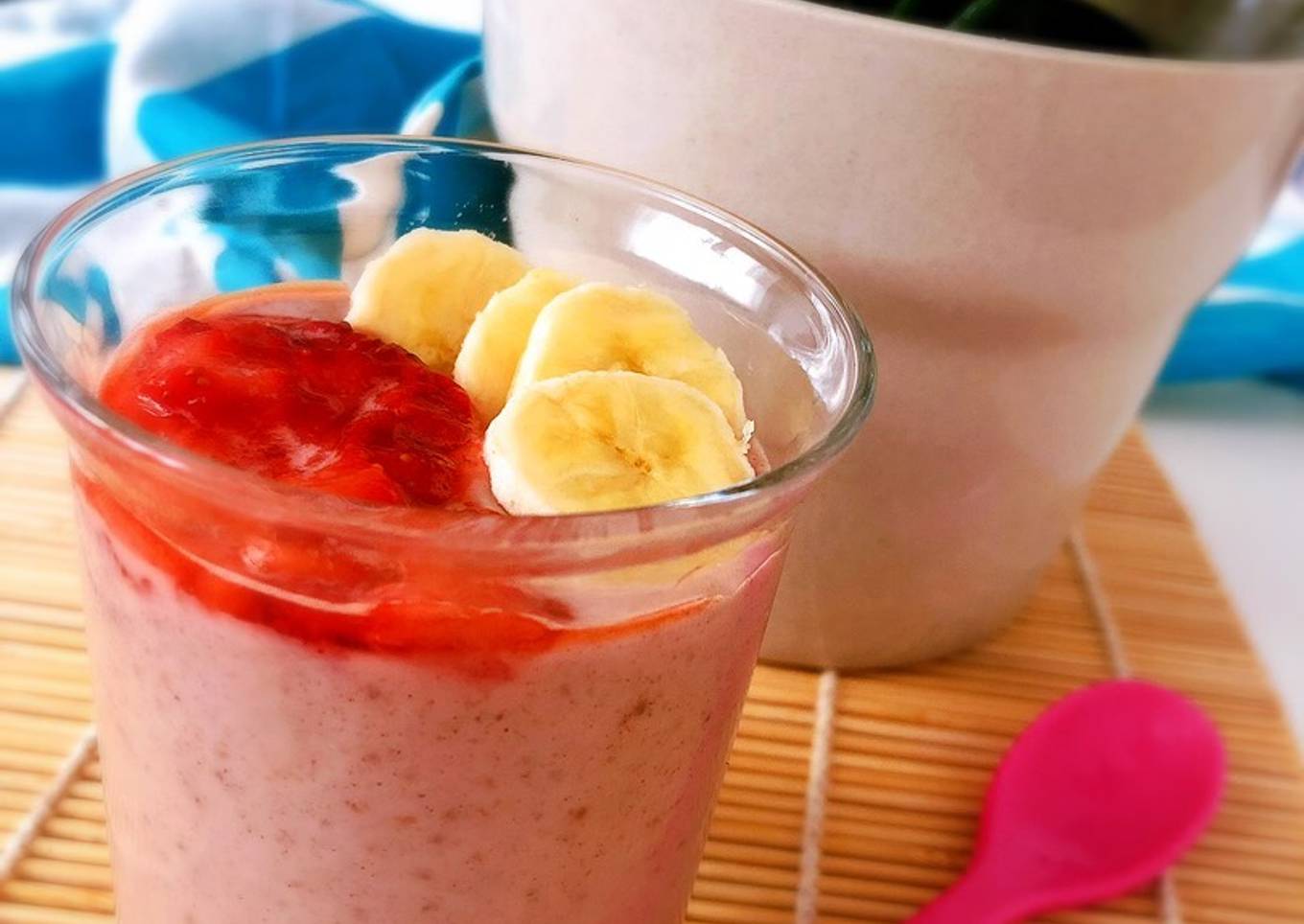 Petit suisse de fresa y plátano fit (sin nata ni azúcar)