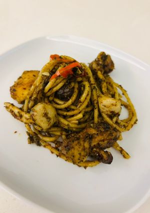 黑胡椒青醬義大利麵 的食譜成品照片