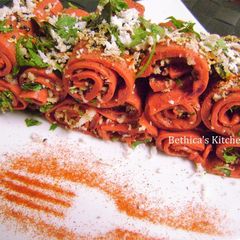 A picture of # Ramadan Special - Stuffed Beetroot Khandvi.