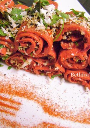 A picture of # Ramadan Special - Stuffed Beetroot Khandvi.