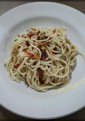 Foto resep Spaghetti Aglio Olio Smoked Beef