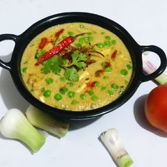 A picture of Mutter paneer in yellow capsicum & methi gravy.