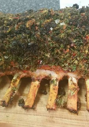 A picture of Herb crusted rack of lamb.