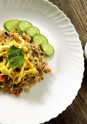 รูปของ ข้าวผัดแหนมเห็ด กะ ซุปสาหร่ายเห็ดหอม