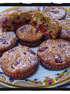 A picture of Yogurt Muffins with Cherries and Chocolate.