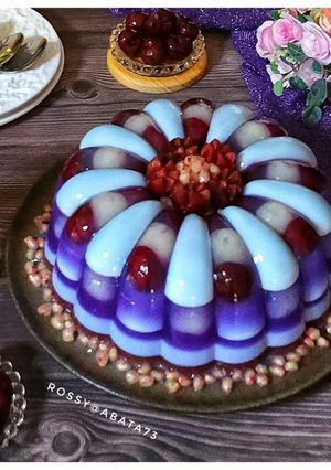 Foto resep Puding Lapis Cherry Bunga Telang Longan