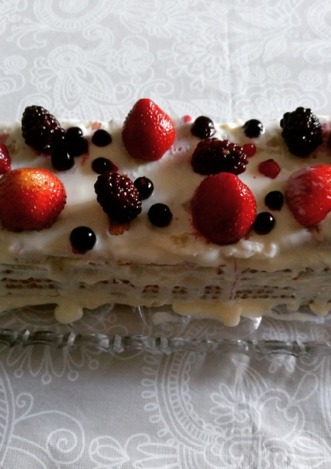 Una foto de Pastel de galletas con chocolate blanco