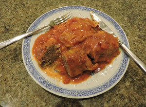 A picture of Polish Stuffed Cabbage Rolls (Gołąbki) or Stuffed Green Peppers.