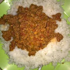 A picture of Minced meat and rice.