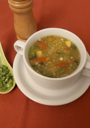 A picture of Chinese Veg Sweet Corn Soup.