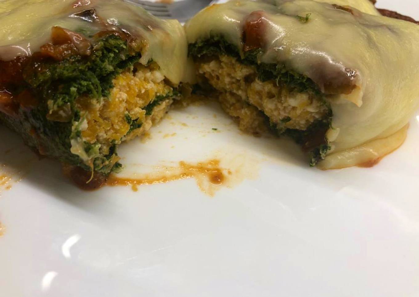 Canelones de espinaca rellenos de calabaza y ricota