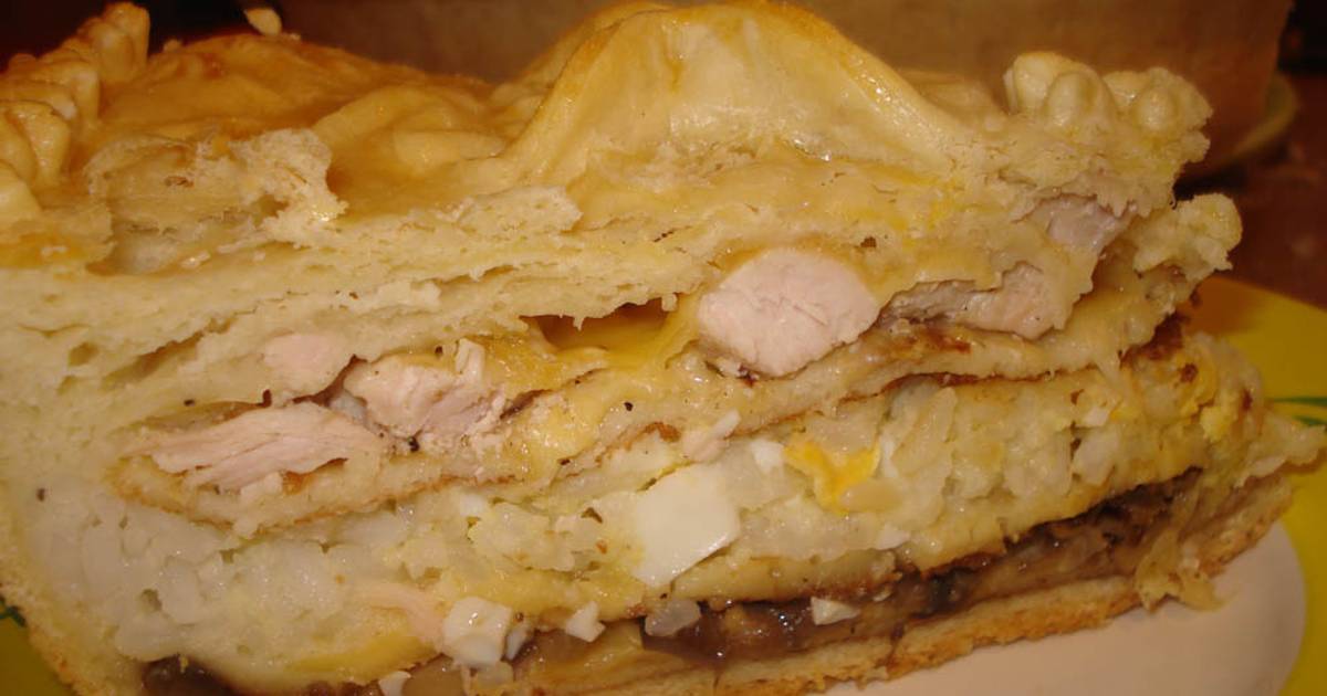 Аппетитный Курник с курицей и картофелем. Быстрое слоеное тесто на кефире. | Еда на любой вкус