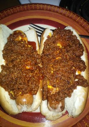 A picture of Tim's Itilian Hot Dog Sauce.