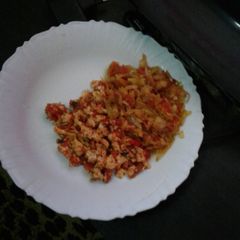 A picture of Scrambled eggs and cabbage.