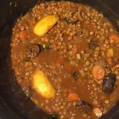 A picture of California Farm Mirepois Lentil Dinner Soup.