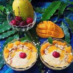 A picture of No oil No boil Mango Oats Smoothie bowl.