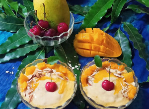 A picture of No oil No boil Mango Oats Smoothie bowl.