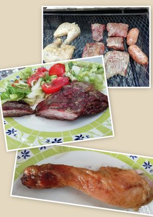 Una foto de Asado al aire libre!! Y ensalada con proverbio 🍴🥗🍗🥩
