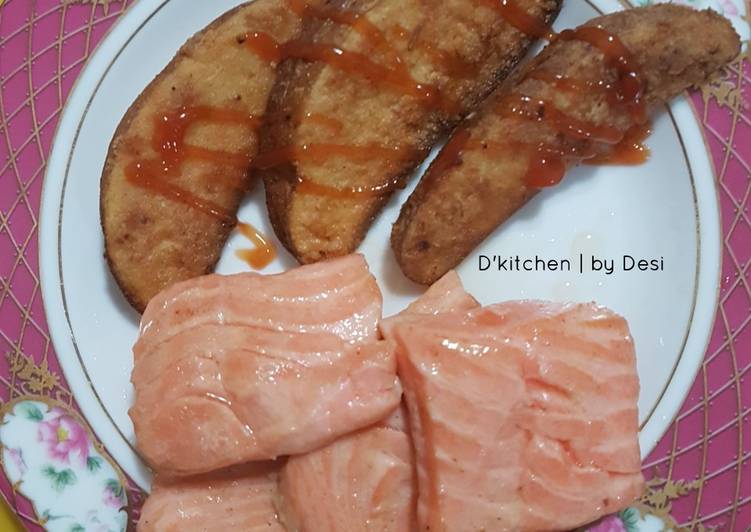 Salmon steak & kentang wedges #SeninSemangat