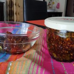 A picture of Sweet and sour raw mango pickle or achaar.