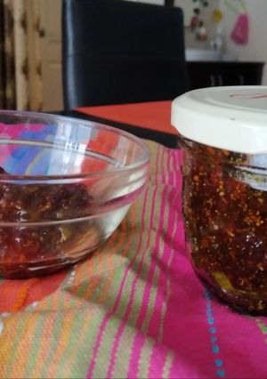A picture of Sweet and sour raw mango pickle or achaar.