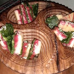 A picture of Colorful Rava dhokla.