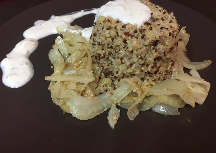 Tortino di quinoa con finocchi al sesamo e crema delicata