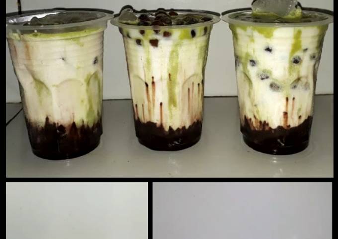 Cara Gampang Menyiapkan Es Bubble 3 layer (bengbeng drink, chocolatos matcha dan susu fullcream), Bisa Manjain Lidah