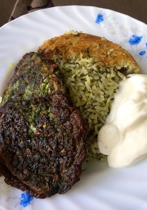 عکسی از دستور سبزی پلو باکوکوسبزی🌱🍃☘️(گیاهی)