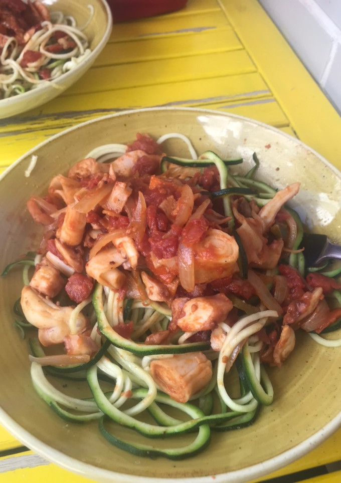 Una foto de Pasta de calabacín frutti di mare