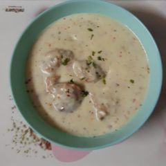 A picture of Chicken malai tikka in white sauce.